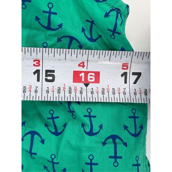 Talbots Tank Top Women Small Petite Green Blue Anchor Ruffle Neck Button Up - Picture 7 of 12